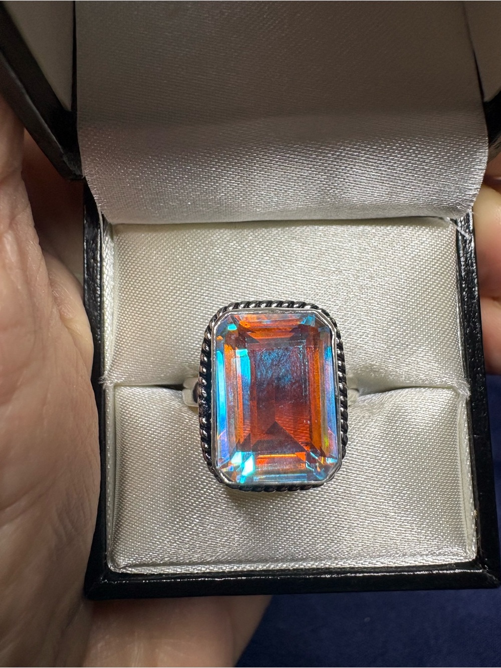 Ring Angel Aurora Quartz 925 Sterling Silver Feminine Solitaire Colorful